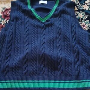 Old Navy Navy Blue Sweater Vest with Green Trim